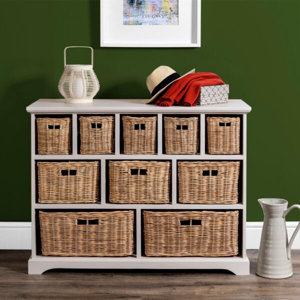 Tetbury 10 Drawer Storage Unit with Wicker Baskets in Skimming Stone