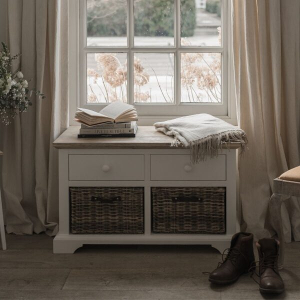 White Country Style Storage Bench