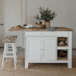 Country Style Kitchen Island with acacia top in white