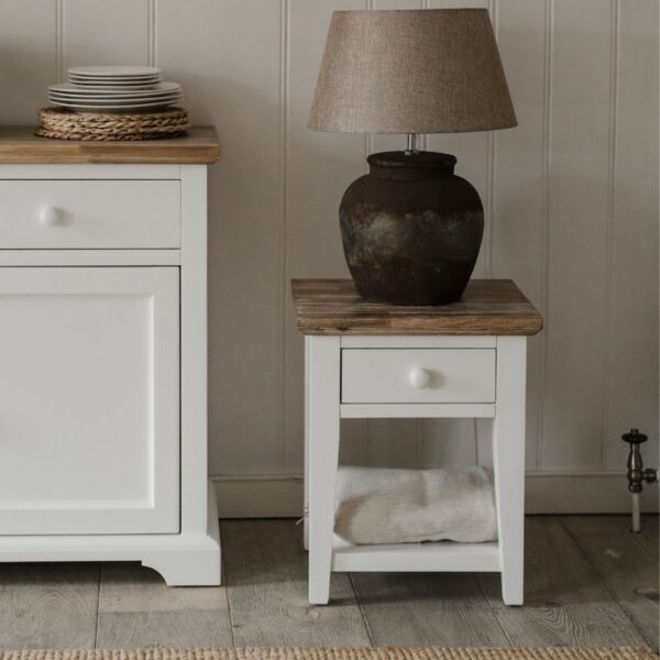 Country Style 1 Drawer Lamp Table in White