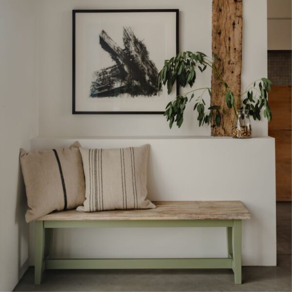 Sage green long country style dining bench