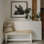 Florence Short Dining Bench in White White medium Dining Bench with acacia seat