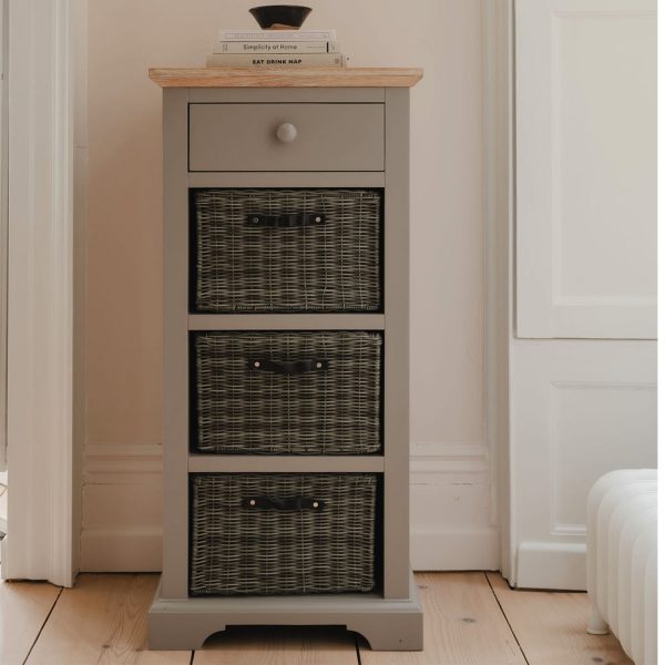 Florence Tallboy with Drawer and 3 Storage Baskets - Dove Grey