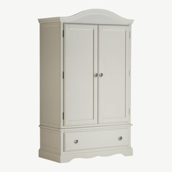 Romance 2 Door Double Wardrobe with Drawer and Crystal Handles in Antique White