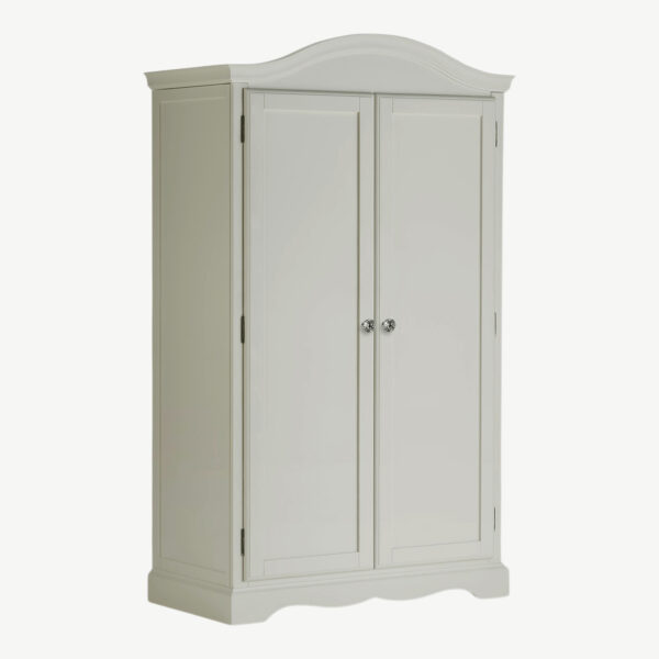 Romance 2 Door Full Hanging Wardrobe with Crystal Handles- Antique White