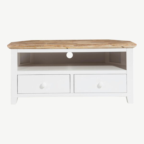 Florence Corner TV Unit with 2 Drawers, TV Stand - White