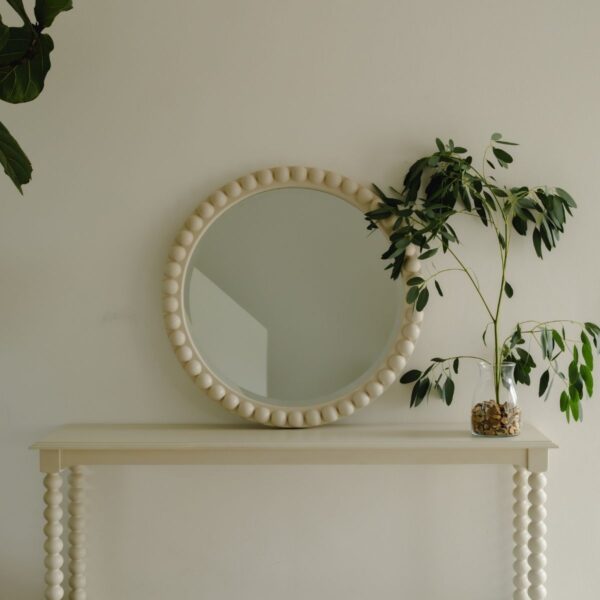 Cromwell Round Bobbin Wall Mirror in Linen
