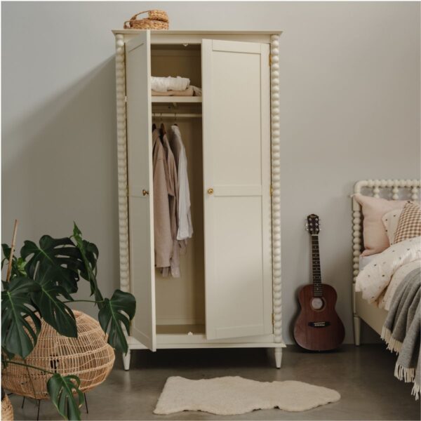 Bobbin Style Double wardrobe in a cream finish
